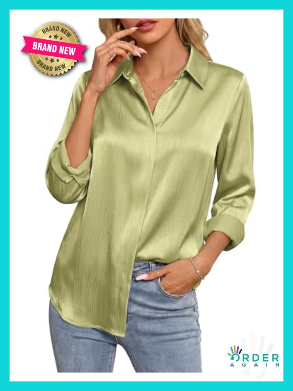 Silky Satin Button Down Shirt Long Sleeve Work Blouse Slim Fit Dressy Top